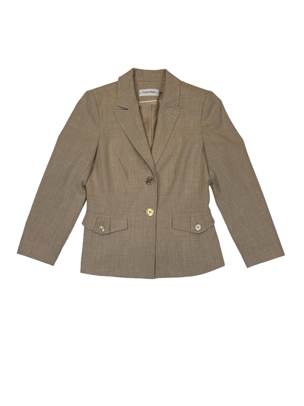 Calvin Klein Tan Tailored Blazer Gold Logo Buttons Size 4 Workwear